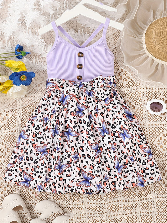 Leopard Butterfly Graphic Cami Princess Dress for Toddler Girls