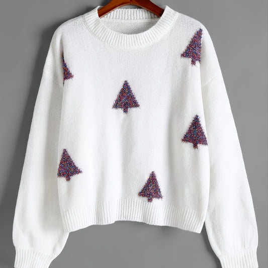 Metallic Graphic Tree Long Sleeve Sweater