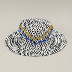 Boho Tassel Sun Hat Flat Top Crochet Straw Hat Mesh Beach Hats