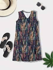  Random Print V Neck Tank Dress