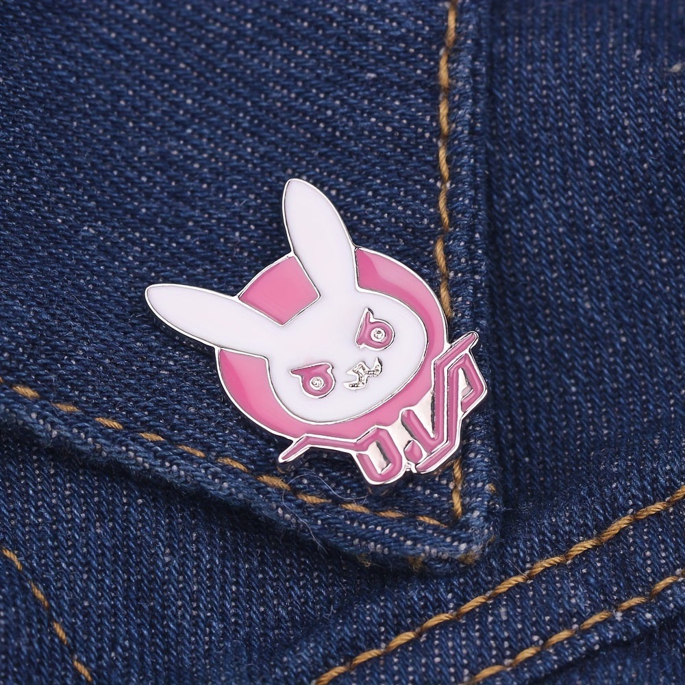 Men's Pink Bunny Brooch, Cartoon Character Backpack Accessory