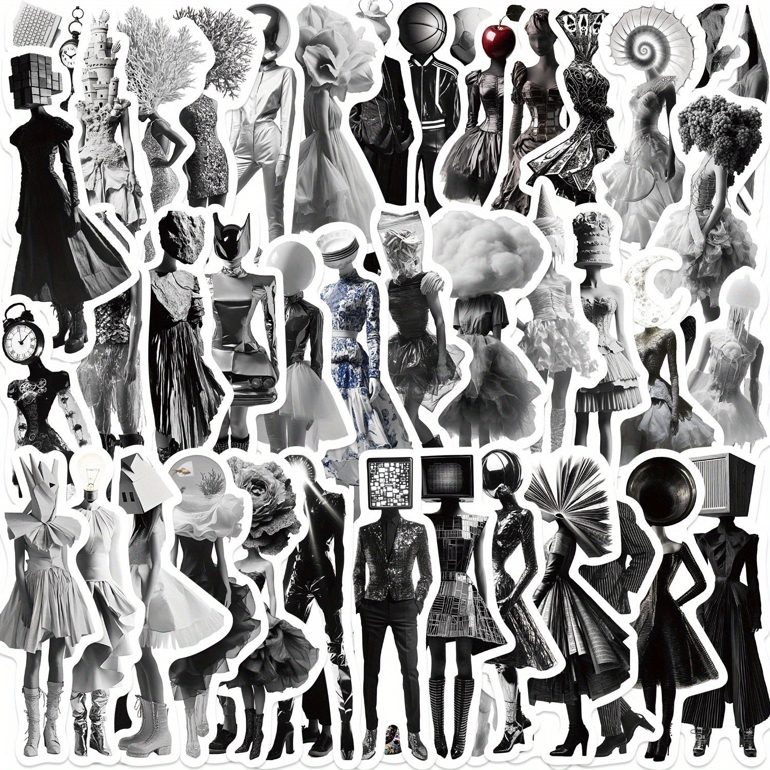 50pcs Monochrome Graffiti Stickers Reusable Adhesive Art Decals for DIY Crafts