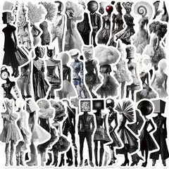 50pcs Monochrome Graffiti Stickers Reusable Adhesive Art Decals for DIY Crafts