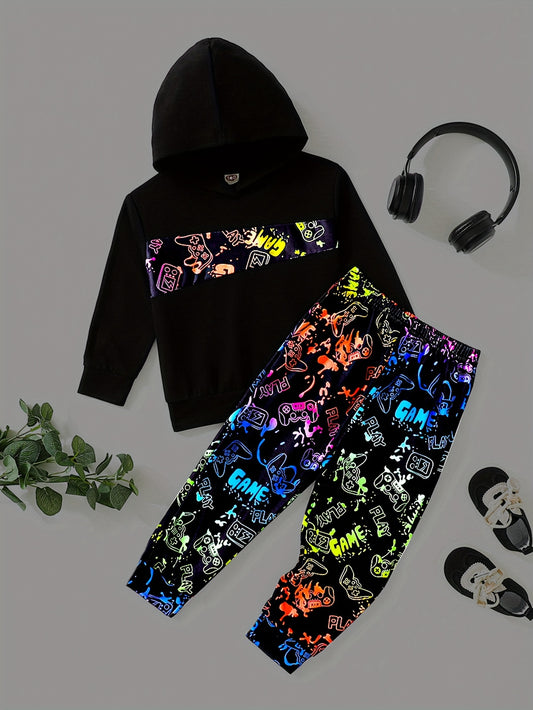 Reflective Boy's 2pcs Hoodie & Sweatpants Set Colorful Graphic Outfits