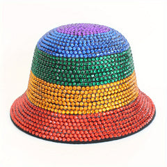 Rhinestone Y2K Bucket Hat Casual Block Fisherman Cap