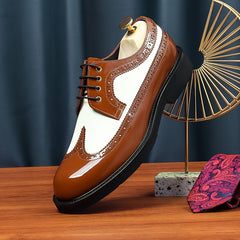 Men's Block Leather Oxford Shoes Wing tip Brogue Derby Comfortable Dress Shoes