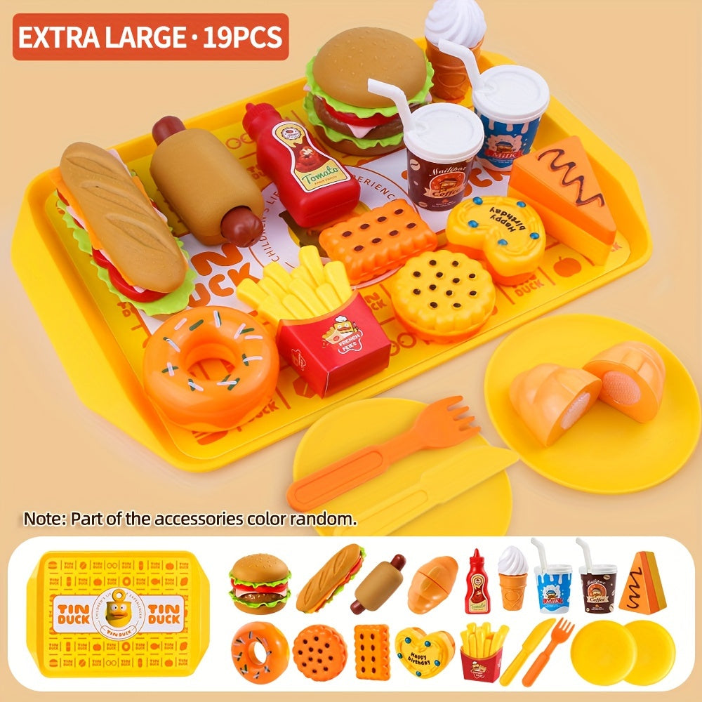 Western Food Set Burger Hot Dog Fries Ice Cream Donuts Play Kitchen Toy Set