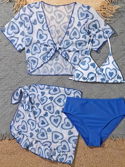 Girls Heart Pattern Swimsuit Set - Sweet Bathing Suit