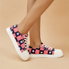 Women's Stars & Striped Canvas Shoes Lace Up Sneakers