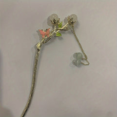 Colorful Butterfly Hair Stick with Faux Pearl Tassel