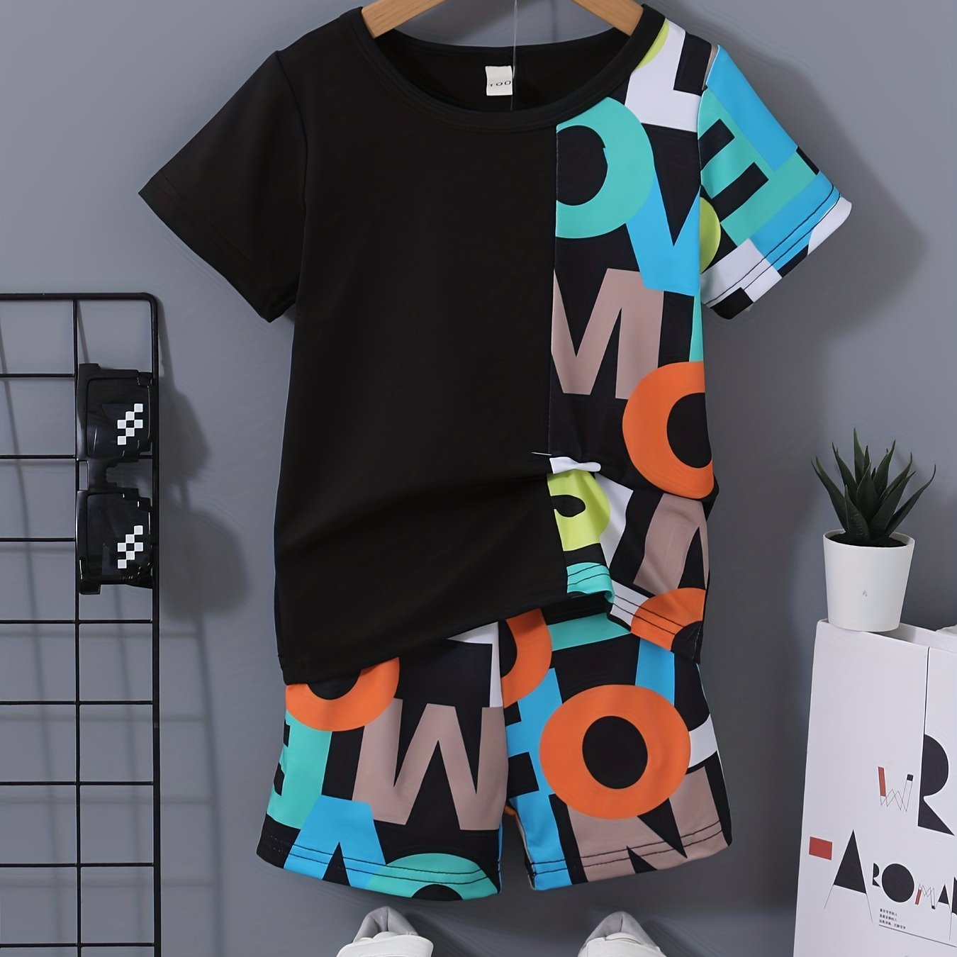Boys Letter Pattern Casual Outfit T shirt & Shorts For Summer Kids
