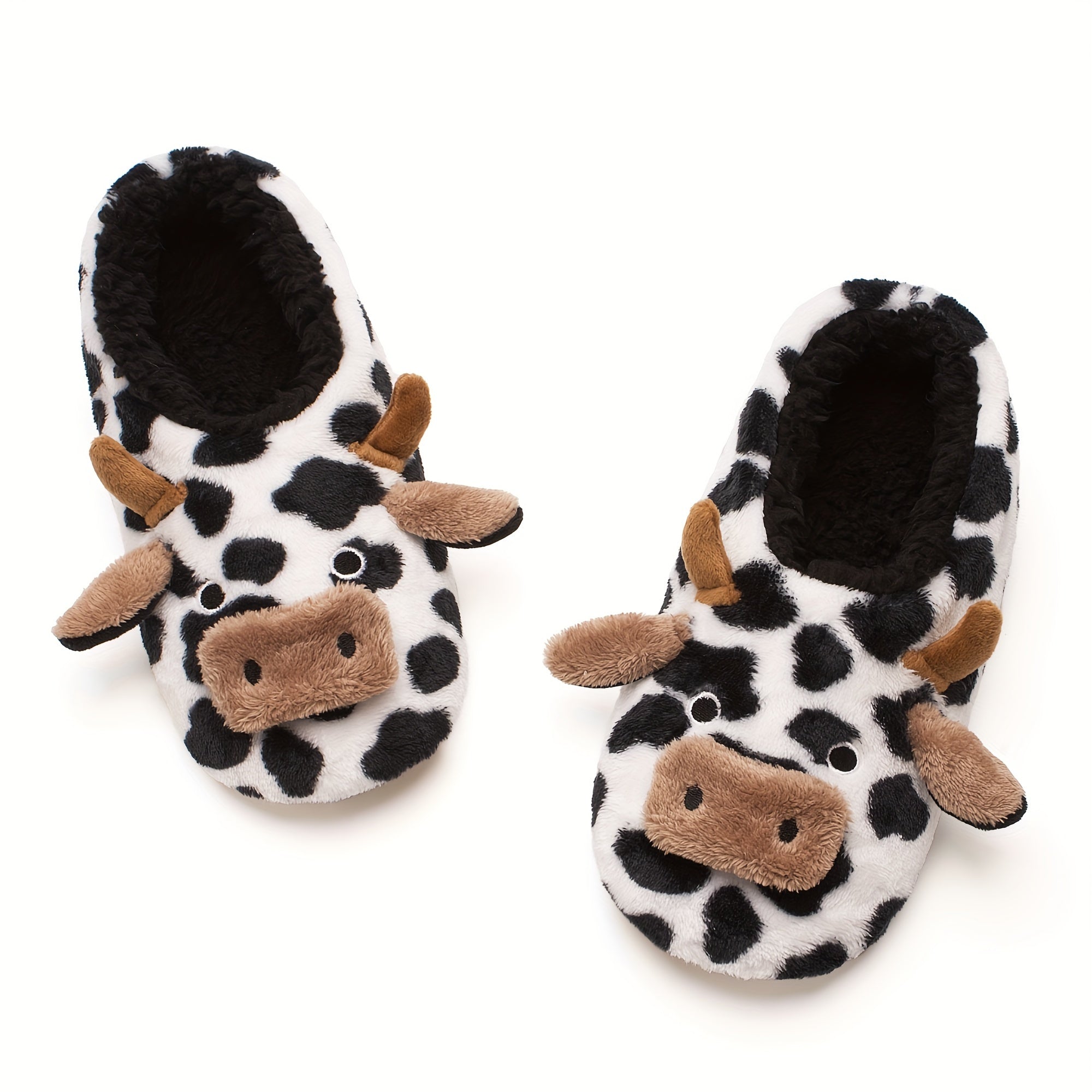 Cow Print Slippers Plush Lined Slip On Shoes Lightweight Indoor Home Slippers