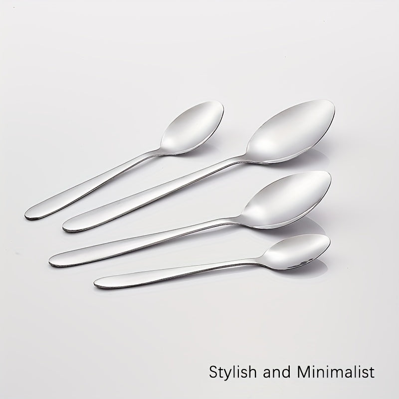 8pcs Stainless Steel Teaspoons Set Round Pointed Silverware Mirror Polished