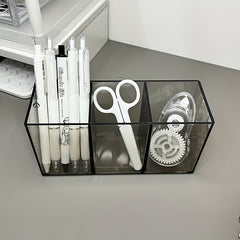 Clear Pen Holder Organizer 3 Compartments for Desk Makeup Brush