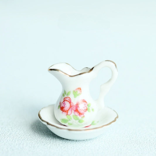 Ceramic Vase w/ Floral Dollhouse Accessory & Golden Trim - 5.0 x 8