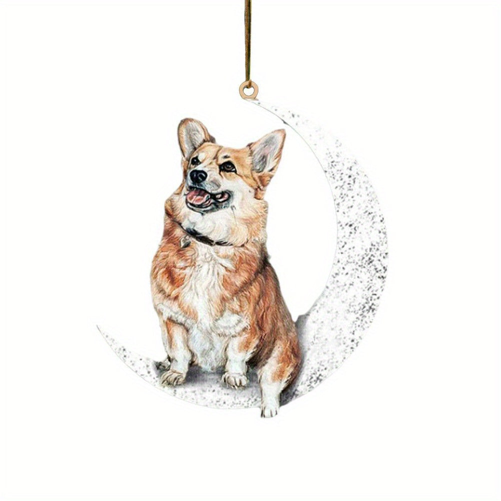 Car Rearview Mirror Pendant Dog Sitting On Moon Hanging Ornament