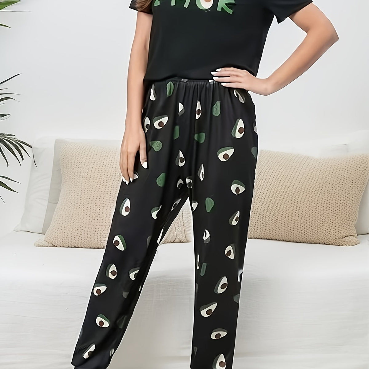 Avocado Lounge Set Short Sleeve Top & Long Pant Women's Sleepwear