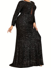  Mermaid Prom Dress Sequins Long Sleeve Contrast Mesh