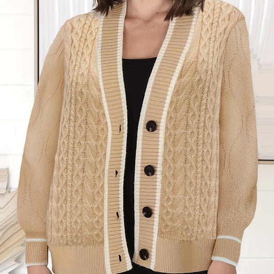 Women's Plus Knitted Button Up Long Sleeve Cardigan