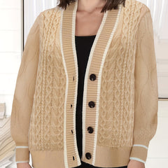 Women's Plus Knitted Button Up Long Sleeve Cardigan
