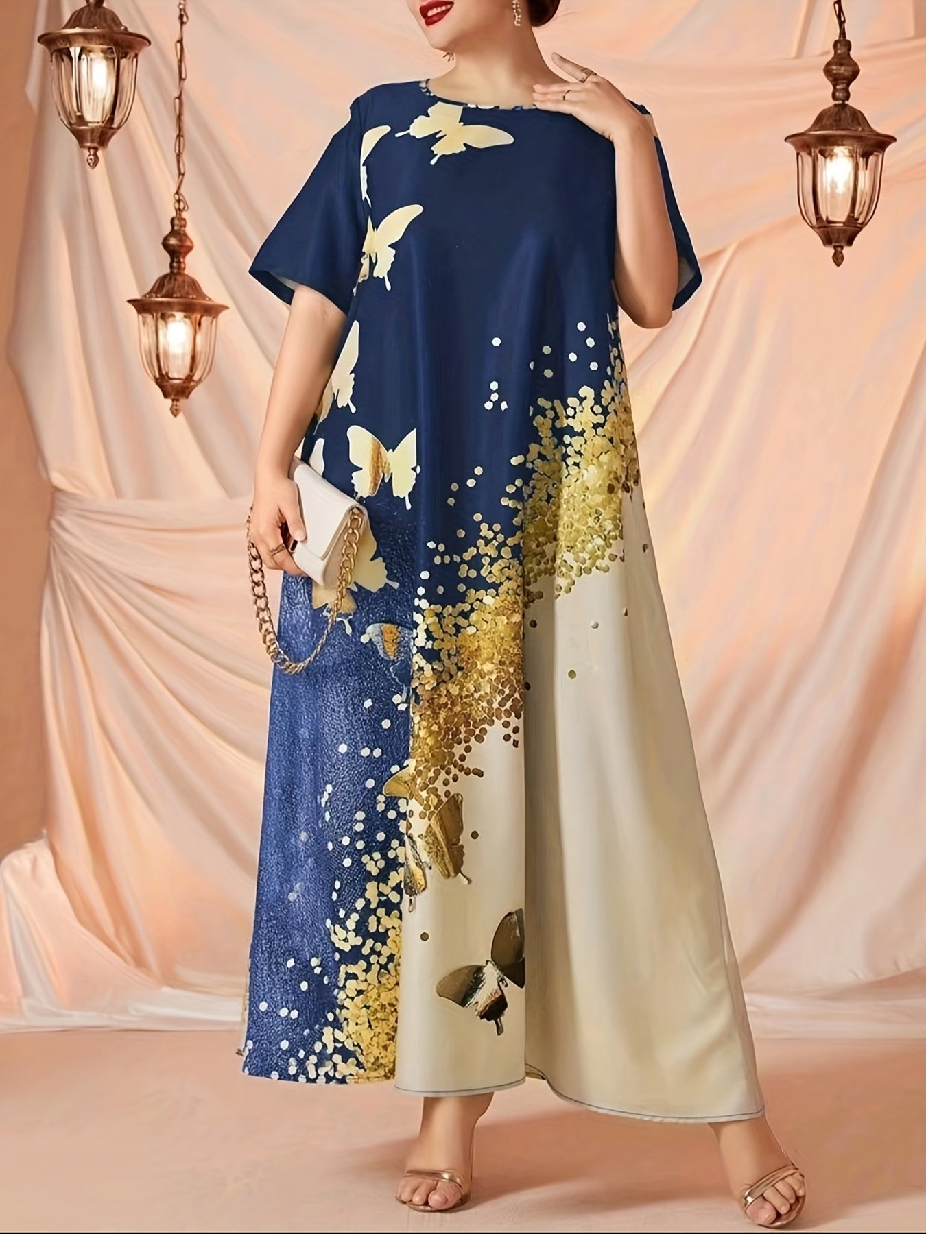  Glitter Butterfly Print Maxi Dress
