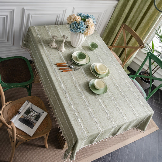 Green Striped American Tablecloth Rustic Style Table Cover