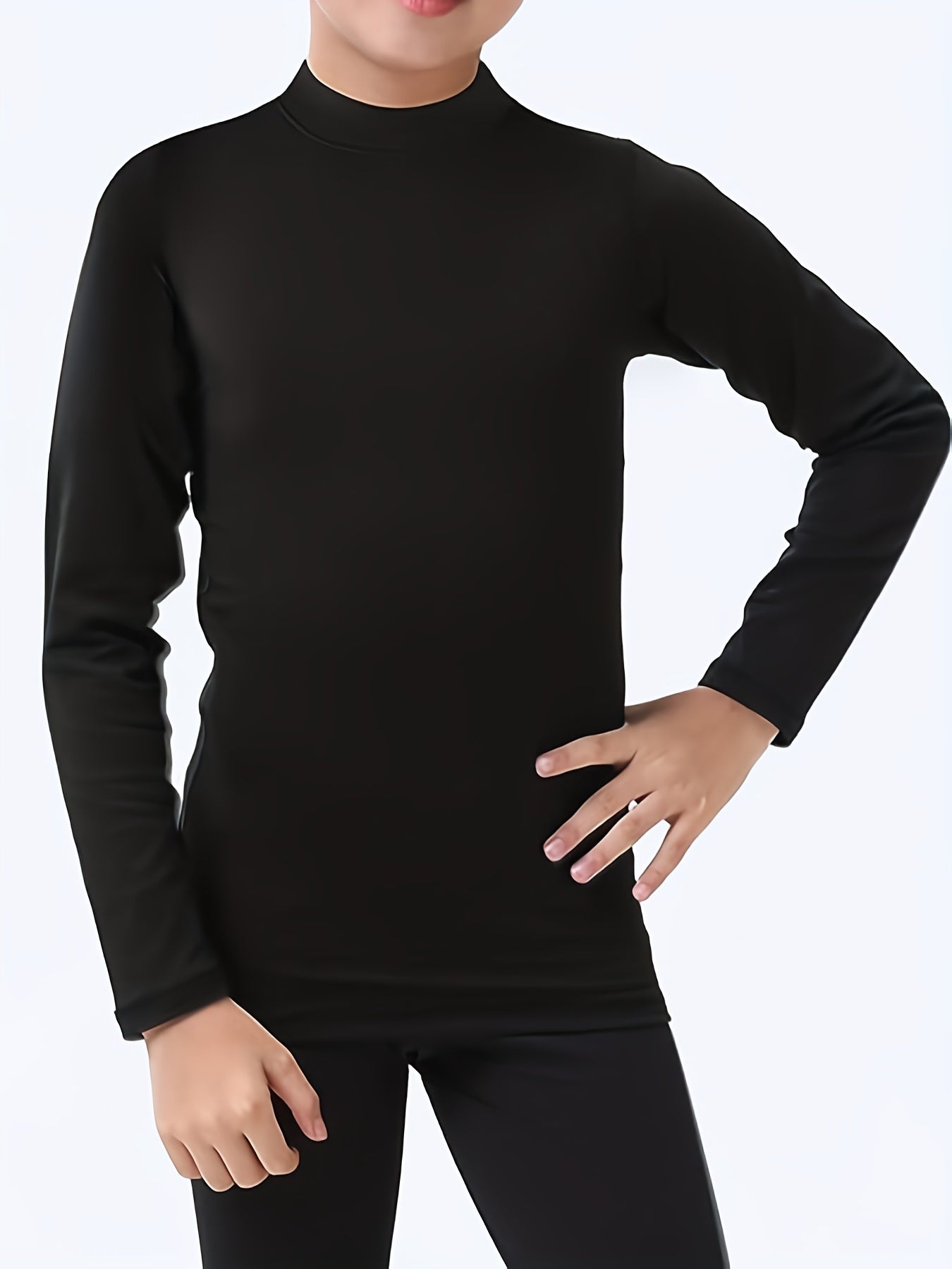 3pcs Kids' Warm Compression Shirt Mock Neck Top Long Sleeve Athletic Bottom