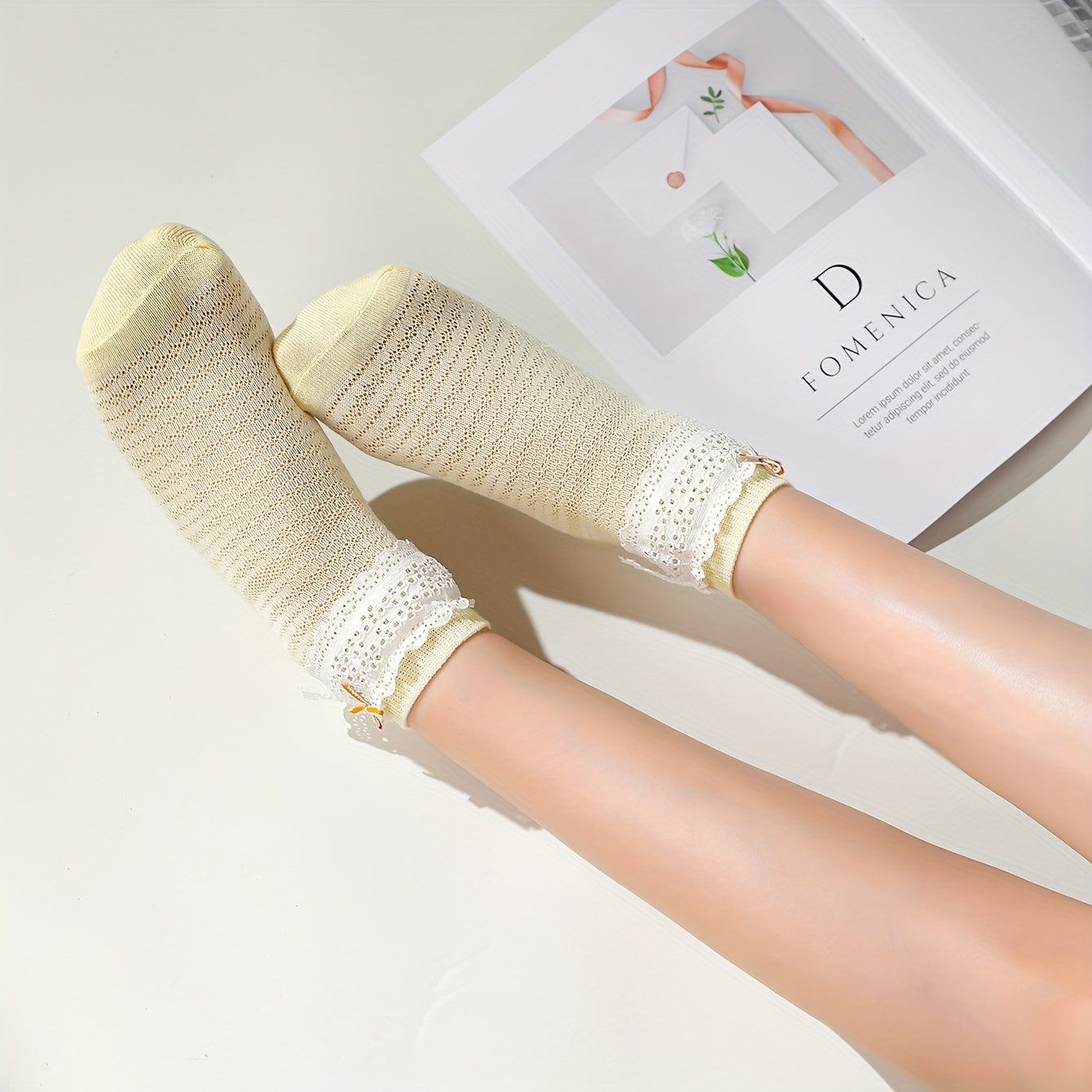 6 Pairs Lace Trim Fishnet Socks for Women