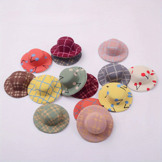 5pcs Vintage Printed Hat Set Doll House Decorations Mini Felt Sun Hat