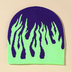 Y2K Flame Jacquard Hip Hop Knit Beanie Hat