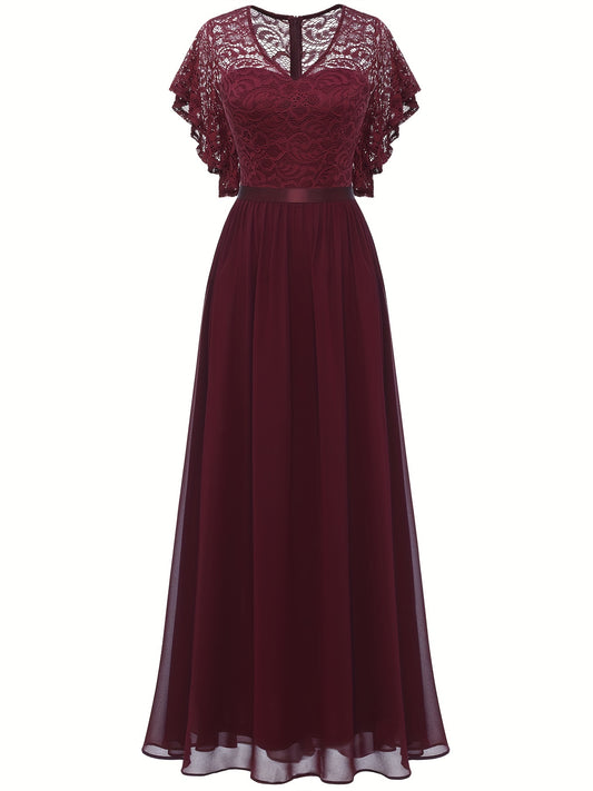 V Neck Ruffle Trim Bridesmaid Dress Aline Dress