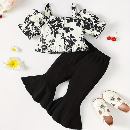 Baby Girls Floral Print Off Shoulder Top & Pants Set