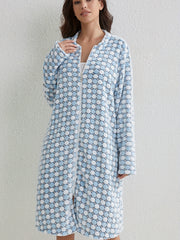 Polka Dot Flannel Night Robe Casual Zipper Sleepwear