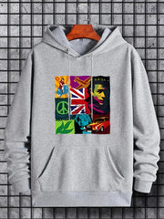 Men's Patchwork Graphic Hoodie Casual Slightly Stretch