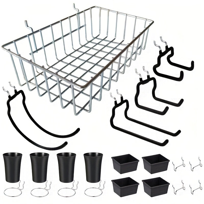 Nail Plate Storage Rack Set with Heavy Duty Basket, Hooks, and Organizer Cups
