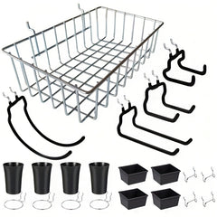 Nail Plate Storage Rack Set with Heavy Duty Basket, Hooks, and Organizer Cups