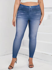 Women's Plus Denim Print High Rise Skinny Trousers