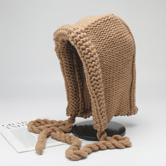Women's Winter Hat Knitted Braided Hoodie, Valentine's Day Gift