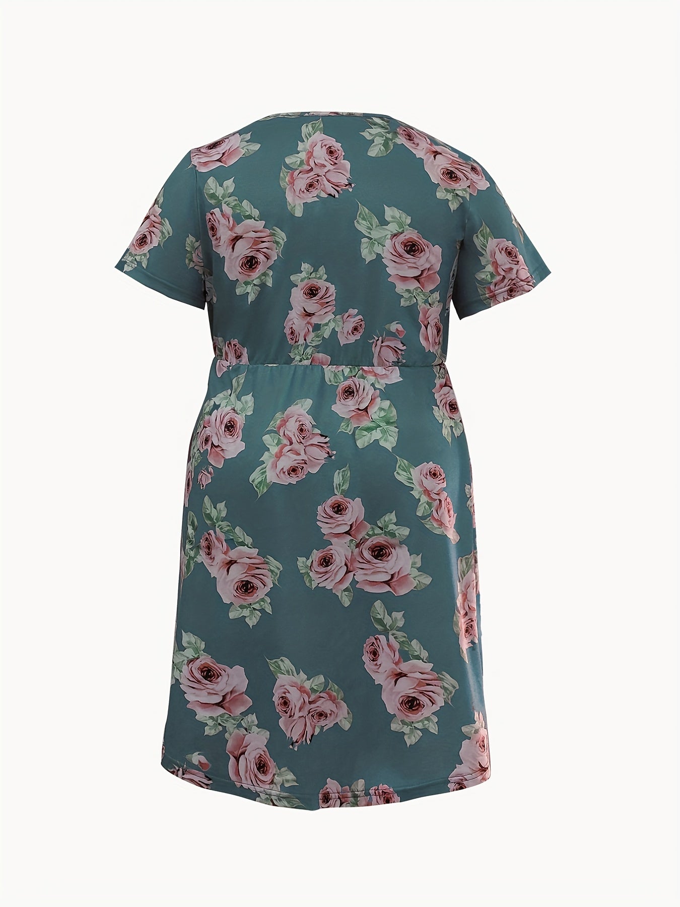  Floral Print Short Sleeve Ruched Dress