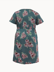  Floral Print Short Sleeve Ruched Dress