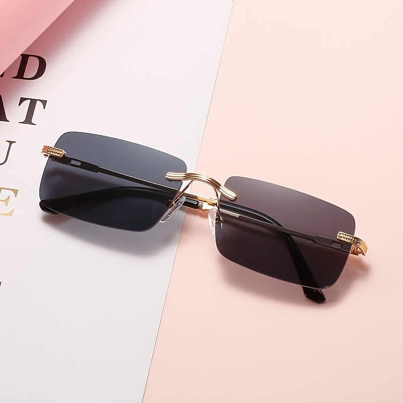 Stylish Ombre Lens Rimless Glasses Vintage Square Sunglasses For Women