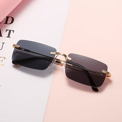 Stylish Ombre Lens Rimless Glasses Vintage Square Sunglasses For Women