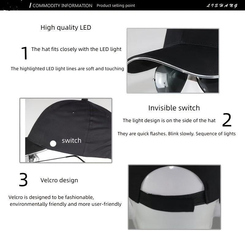 LED Luminous Running Peaked Cap Sunshade Mountaineering Sunscreen Baseball Cap