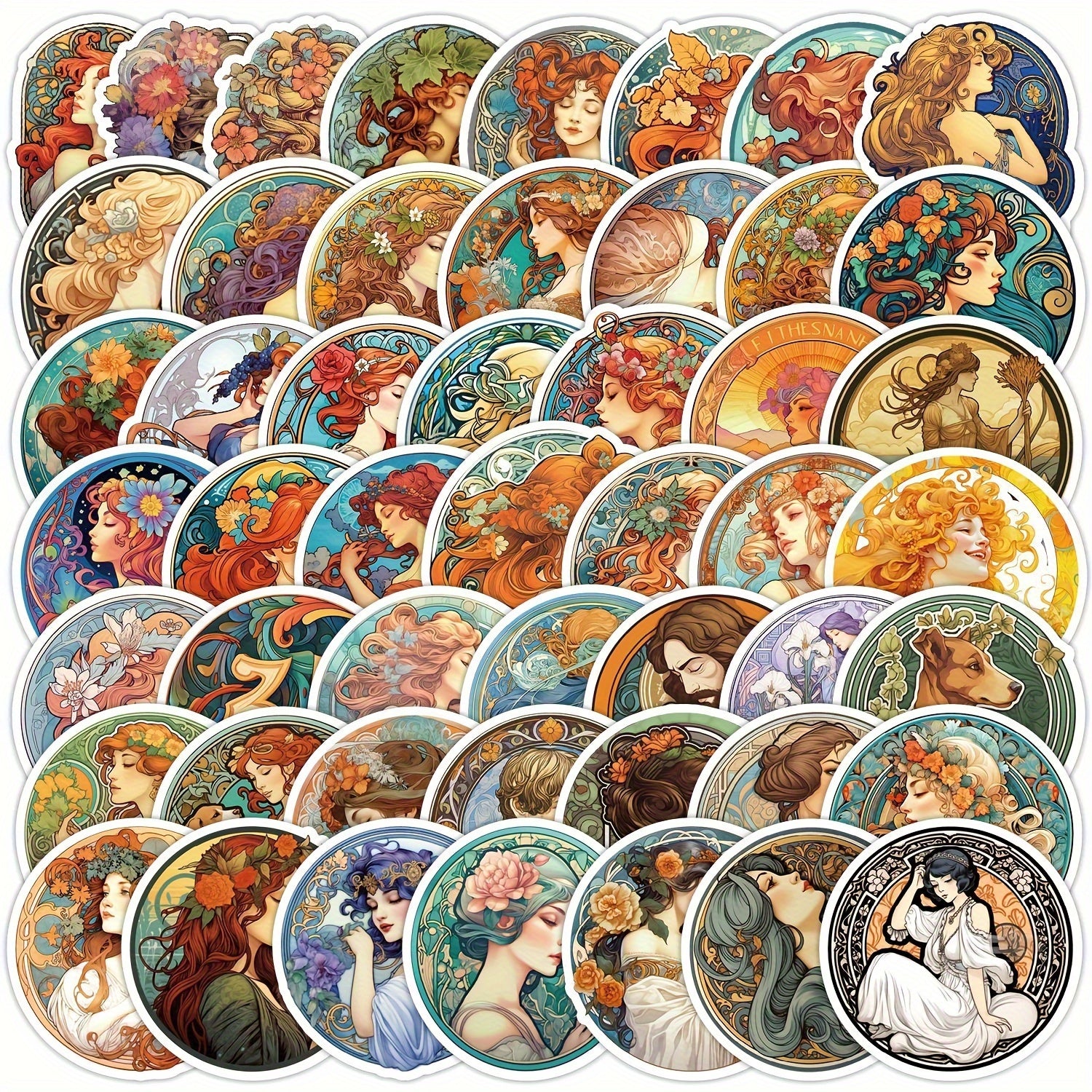 50pcs Mucha Style Stickers for Notebook Helmet Water Cup
