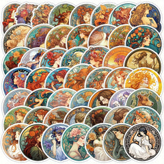 50pcs Mucha Style Stickers for Notebook Helmet Water Cup
