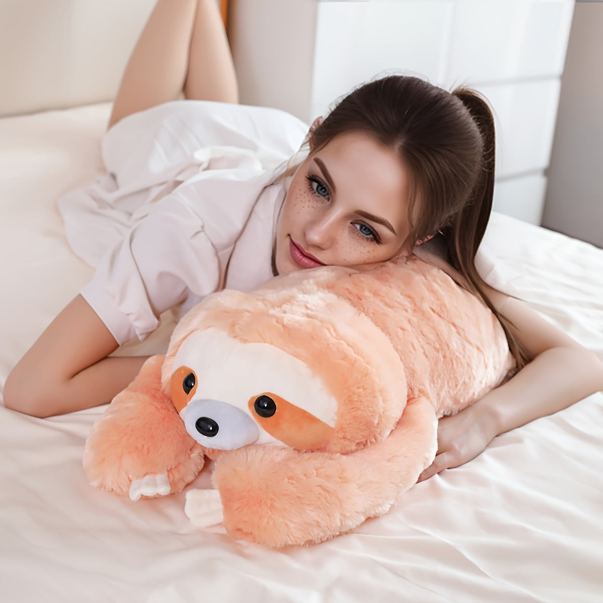 1pc Sloth Plush Toy Laying Down Stuffed Animal Soft Polyester Creative Doll