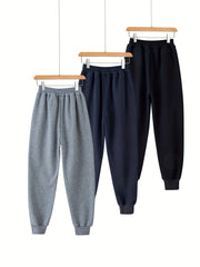 3 Pcs Boys' Knitted Elastic Waist Casual Sports Pants For 7-15Y