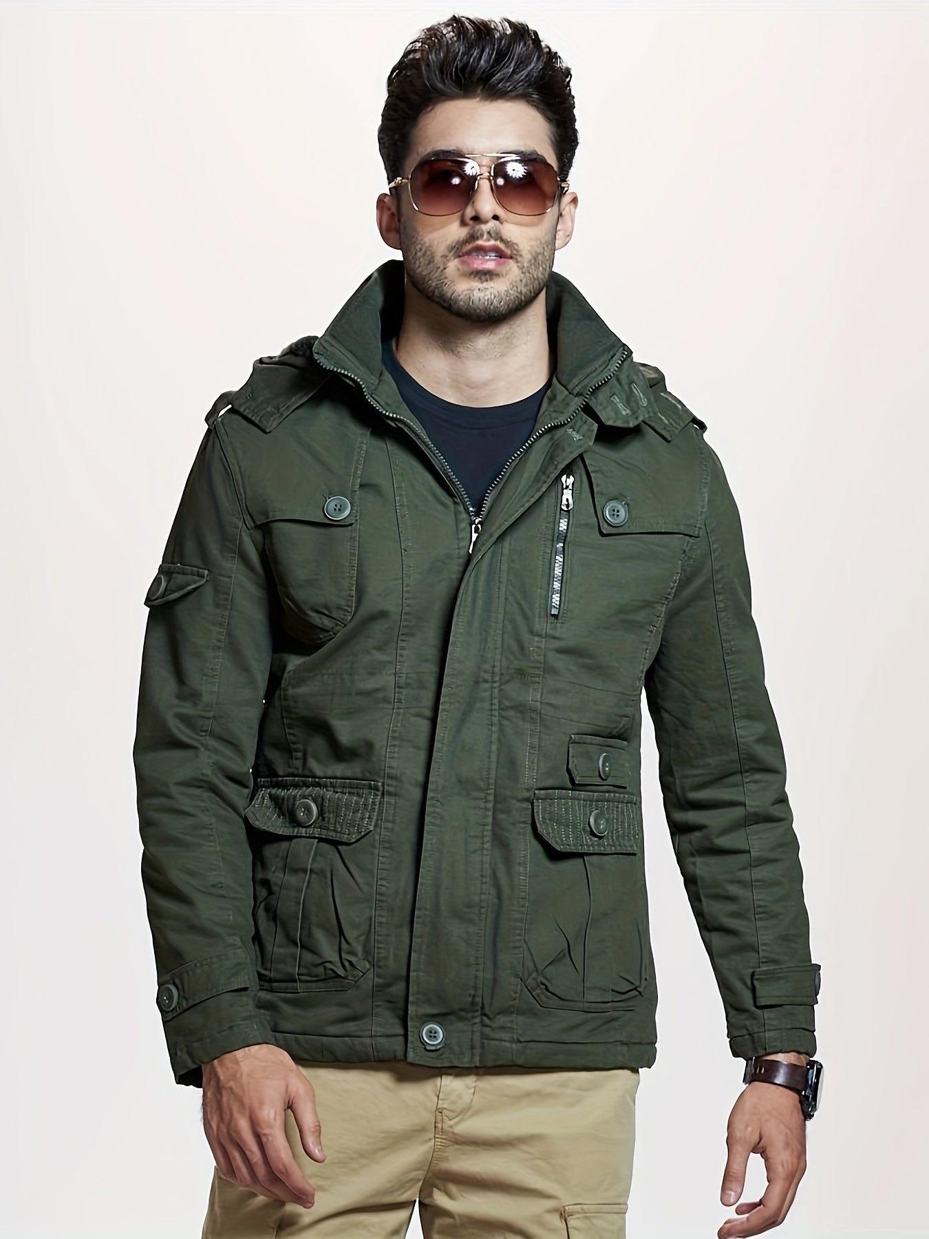 Men's Softshell Hooded Windbreaker Jacket with Pockets