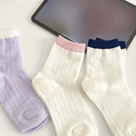 Colorblock Crew Socks Breathable Mid Tube Stockings
