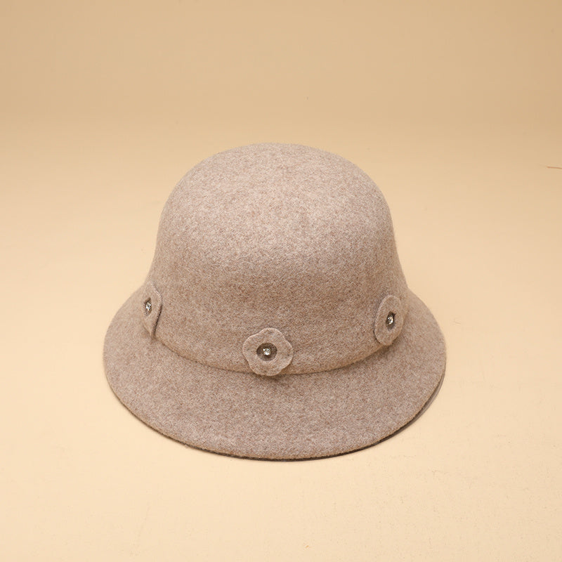 Wool Winter Bucket Hat Small Flower Fisherman Cap For Women
